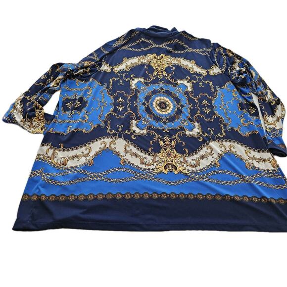 Susan Graver Liquid Knit Printed Turtleneck Blouse Top 3X Plus Size Blue Shirt - Picture 12 of 13